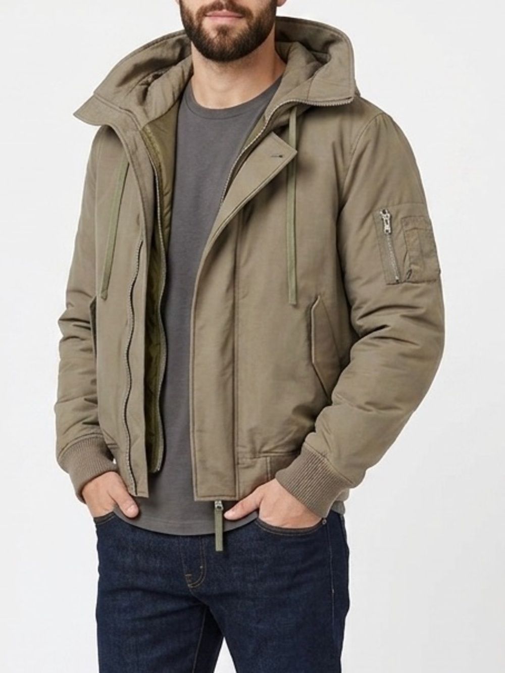 NWT IRO Cylian Jacket Utility Bomber Gray Taupe Mens Sz XL